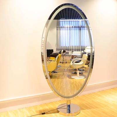 China 3-Color Led New Light Salon Furniture Double Sided Oval Mirrors Stations Styling Chair Hair Salon Mirror Station for sale