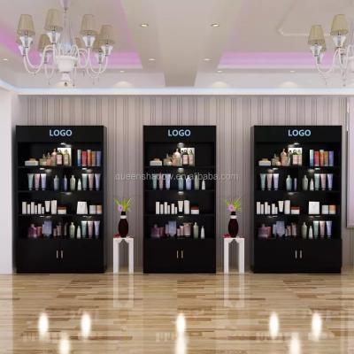 China New Fashion Environmental Friendly Salon Furniture Cosmetic Display Rack Retail Showcase With LED Lights for sale