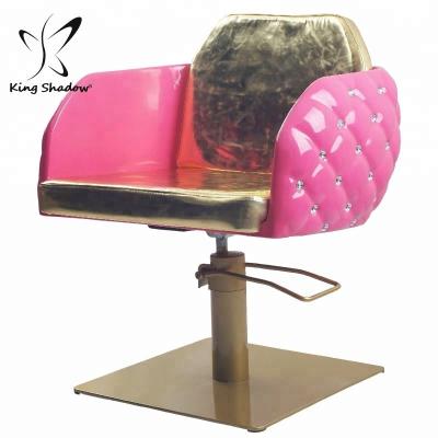 China Beautiful Appearance Wholesale Equipments Custom Barber Chairs Fiber Glass Hair Stylish Salon Chairs Pink Styling Chair for sale