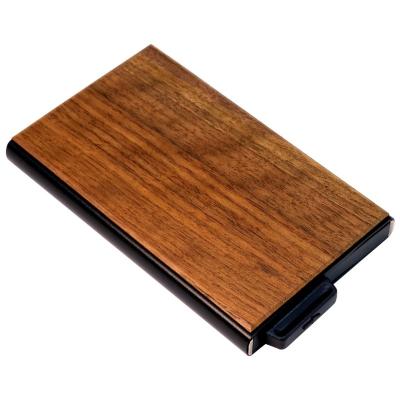 China 2020 New Arrival NATIONAL RFID Blocking Automatic Noise UP Metal Card Wallet Wood for sale