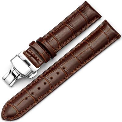 China Fashion in stock watch accessories supply leather watch strap rose gold with double-press butterfly buckle for sale for sale