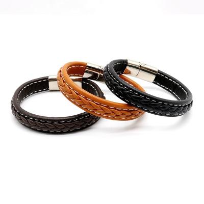 China CLASSIC wholesale leather bracelets with stainless steel metal button for men for sale