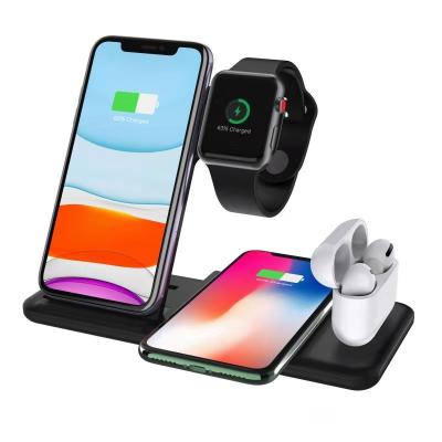 China Foldable High Quality Wireless Earphone Charger Shelf Fast Charging 3-in-1 Wireless Charging Station for sale