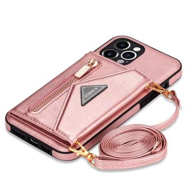 China Card Slot Multi Zipper Anti-fall Wallet Tpu Leather Cross - Body Phone Case For iPhone 12 Pro Samsung S20 for sale