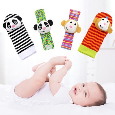 China Eco-Friendly Animal Rattle Baby Toy Baby Educational Wrist Watch with Socks Ratchet Panda Monkey Socks Hand Rattle for sale