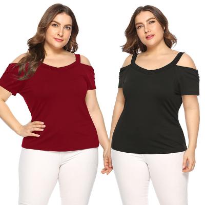 China Klaar om te verzenden in voorraad snel verzending warm verkopen vrouwen plus size korte mouw af de schouder blouses T-shirt Te koop