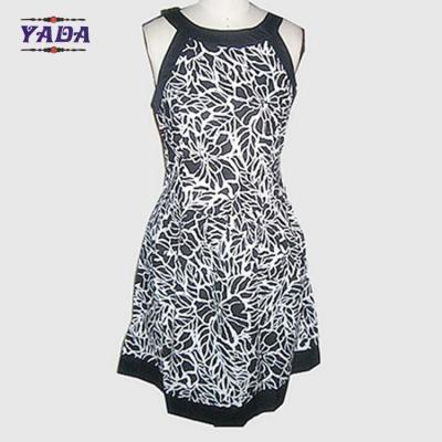 China New fashion round neck sleeveless flower printed casual dresses brand pretty women knitted dress in cheap price for sale