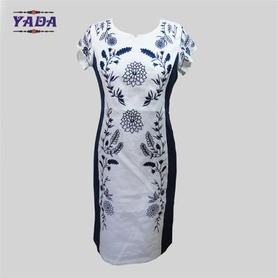 China Elegante Rundhals Stickerei Sommer ein Stück Party Swing Kleid Abendkleid westliche Kleidung für Damen zu verkaufen