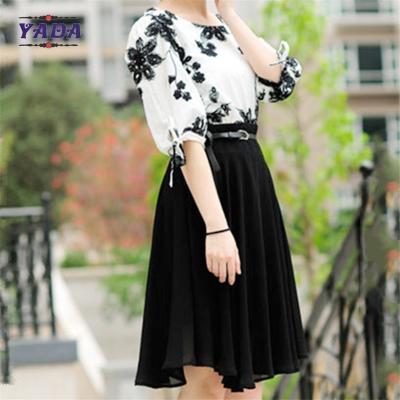 China Modeset contrast blouse rok oude dames kleding 2018 mode vrouwen lange chiffon jurk verkoop Te koop