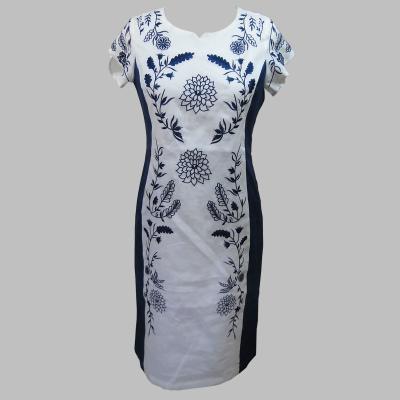 China Venta caliente mujer bordado manga corta Verano otoño vestido maxi dama en venta