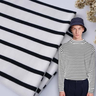 中国 Smooth Soft Double Knit Fabric Breathable Stretch Striped Shirt Material 販売のため