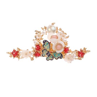 China Decorate Factory Supply Hand Made Ethnic Style Flower Pattern Hair Accessories Clip Hanfu Hairpin for sale