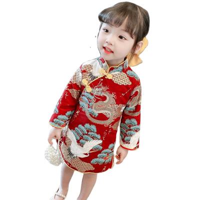 China Women Cheongsam Dress Factory Wholesale Price 80-130cm Polyester Printed Daily Wear Children Babies Qipao Cheongsam for sale