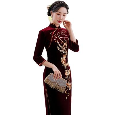 China New Fashion Cheongsam Dress 2022 Women Long Cheongsam Evening Dresses Chinese Traditional Design Fashion Qipao With High Quality for sale