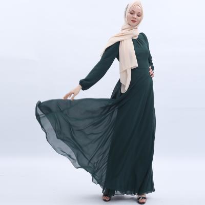 China Anti-wrinkle 2022 new chiffon dress summer Arabic solid color plus size women's dress Muslim abaya women dress for sale