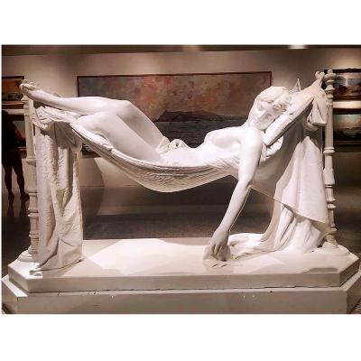 China Modern Outdoor Life Size White Hammock Garden Sleeping Beauty Naked Marble Statue Ornament For Decoration for sale