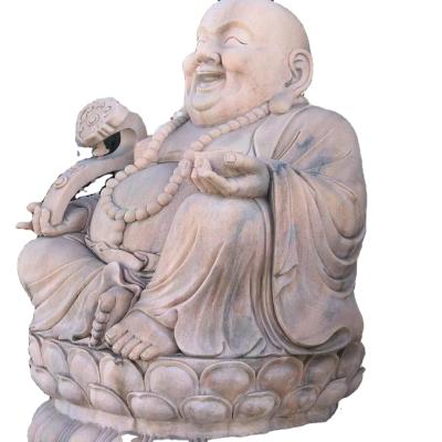 China Traditional Outdoor Garden Ornament White Sitting Marble Laughing Buddha Statue Sculpture for sale