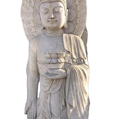 China Traditional Outdoor Large Garden Stone Buddha Sculpture Hand Carved Standing White Marble Stone Buddhas For Temple for sale