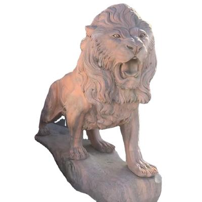 China Europe Customized Decoration Public Space Natural Stone Lion Statue Red Marble Male Sculpture for sale