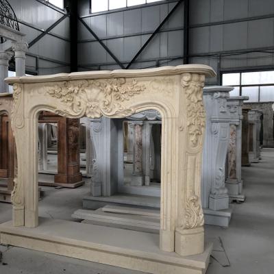 China Customized 3D French STONE Cheap Indoor Mantel Fireplace Interior Decorative Marble Surround for sale