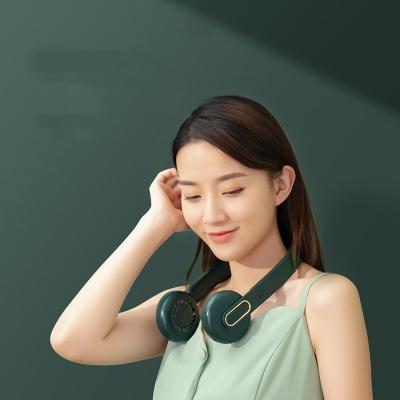 China Portable Electric Green Cooling Hanging Neck Fan Neck Bladeless Neck Fan for sale