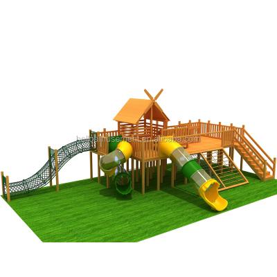 China Eco-friendly Large Size Outdoor Slide Park Toys Large Wooden Playground For Kids Recreation for sale