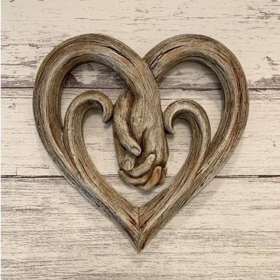 China China Creativity Wooden Heart Wall Decor Hand in Hand Wooden Love Heart Decorations for sale