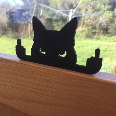 China Other Funny Middle Finger Black Wooden Cat Decorations Wood Crafts Windowsill Decor Interesting Gesture Cat Ornaments for sale