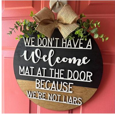 China Home Decoration New Products Wedding Party Welcome Wreath Sign 3D Wooden Front Door Decoration Wreath Sign for sale