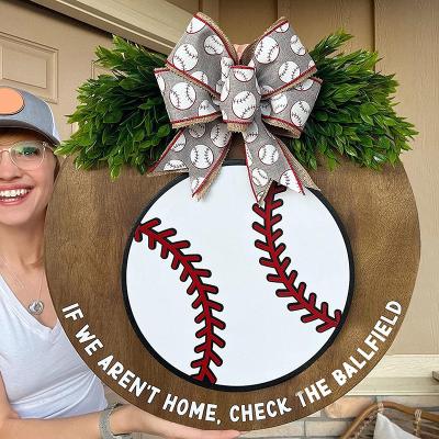 China Home Decoration Personalized Welcome Baseball Decor Sign Sports competition Wooden Decorations Wreath Sign for sale