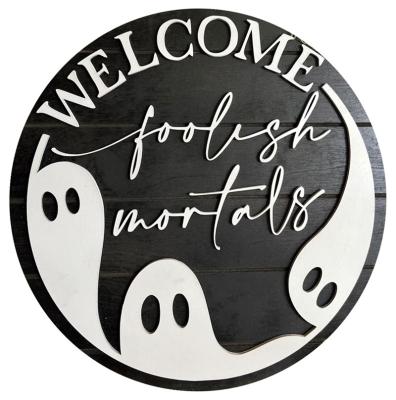 China Home Decoration Halloween Door Decoration Wreath Sign Welcome Door Sign Wooden Craft Decoration Wall Sign for sale