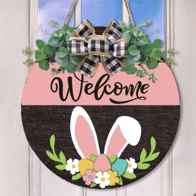 China Easter Decoration Wholesale Easter Wooden Hanging Sign Welcome Sign Door Decoration Easter Wreath Sign for sale