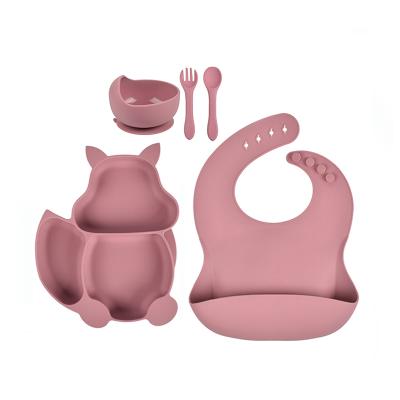 China BPA Free Wholesale Customized Soft Bibs Baby Plates Spoon Bowls Set 5 Silicone Baby Feeding Set Sets for sale