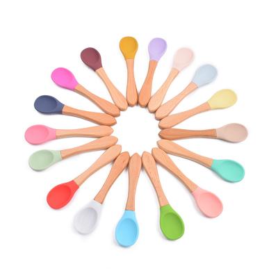 China Factory Free Shipping BPA Free Wholesale Bamboo Silicone Baby Weaning Slim Spoon RTS Grooved Spoon Wood for sale