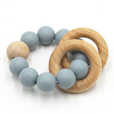 China BPA Free Non-Toxic Soft Silicone Beads Wooden Teether Baby Teether Toy Baby Teether Wooden Teether Teether for sale