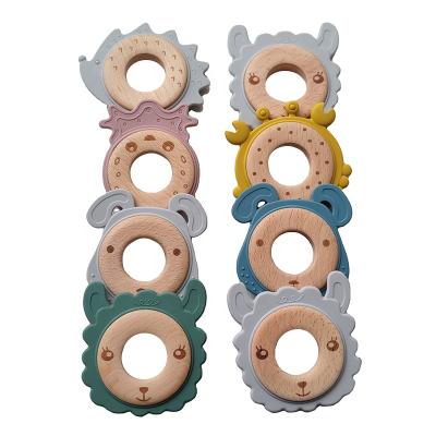 China Soft Toy Baby Wooden Silicone Sensory Kids Teether Food Grade Wooden Silicone Animal Type Teether for sale