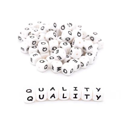 China Baby Teething Pain Bulk Silicone Soothing Beads 12mm Cube Food Grade Molar Soothing Teether Baby Letters Teether Beads for sale