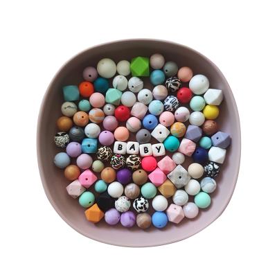 China Wholesale Custom Chewable 9mm 12mm Letter Chewable Theething Beads 15mm19mm Bulk Silicone Round Beads for sale