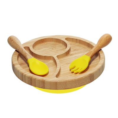 China Safe Baby Dish Suction Set Silicone Bamboo Spoon And Fork 4 Pcs Bamboo Baby Dishes And Bowls for sale