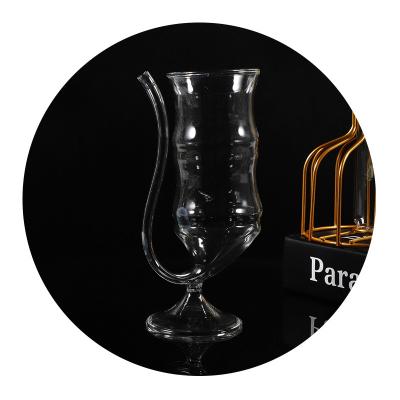 China Viable Custom Glass Cold Drink Cup Cup Bar Straw Glass Wine Integrated Glass Cup for sale