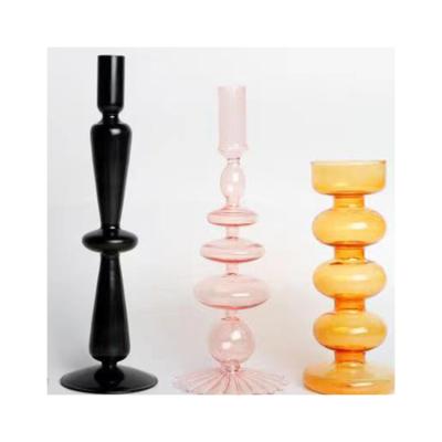 China Factory Price New Design Home Glass Candle Holder China Manufacturer Creative Decoration Hand Blown Glass Candlestick for sale