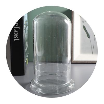 China China Home Decor Clear Oval Glass Jar With Dome Led To Peep Lead Free Clear Glass Dome With Wooden Stand for sale