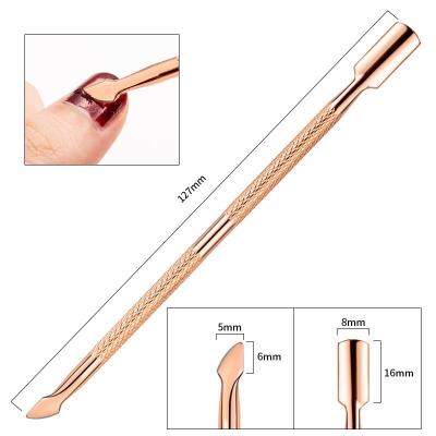 China Finger 8 Colors Stainless Steel Nail Pusher Gel Nail Polish Remover Tools Double Side Nail Cuticle Pusher Rose Gold for sale