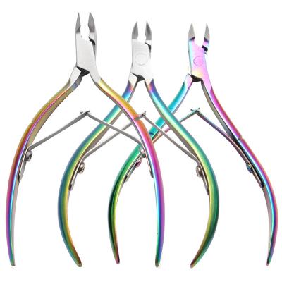 China Finger Cuticle Cutter Cuticle Nippers Pointed Trimmer Stainless Steel Nail Clippers Manicure Tool For Nails (Rainbow) for sale