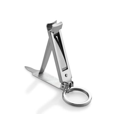 China Portable Carbon Steel Slim Folding Nail Clipper With Chain Head Portable Nail Cutter Silver With Nail Folder for sale