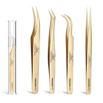 China Eyelash Grafting Tweezers Eyelash Grafting Tweezers, Stainless Steel Tweezers for Lash Grafting Extensions Gold with Mini Storage Tube for sale