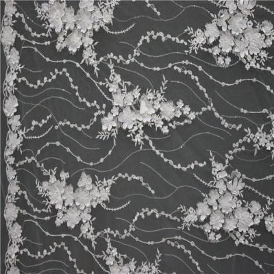 China Sustainable Hot Selling Embroidered Lace Fabric Tulle Embroidered Lace Fabric For Wedding Dresses for sale