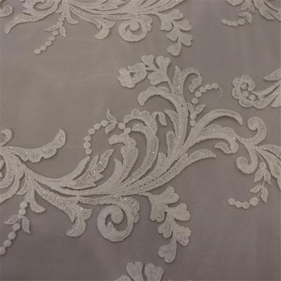 China High Cost Effective Bridal White Lace Fabric Embroidery With Sequins For Wedding for sale