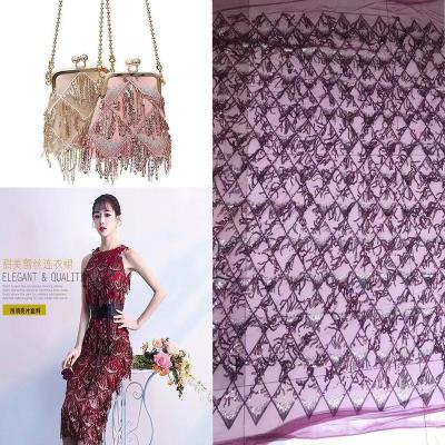 China 3+5MM 3D rhombus tassel pattern sequin fabric dress embroidered fabric sequin three-dimensional embroidery for sale