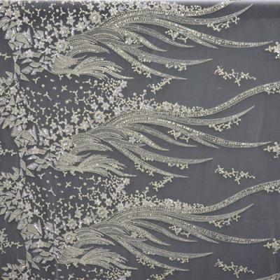 China New Viable Listing Luxury Wedding Lace Fabrics Gold Embroidered Lace Fabric With Beaded Sequins for sale